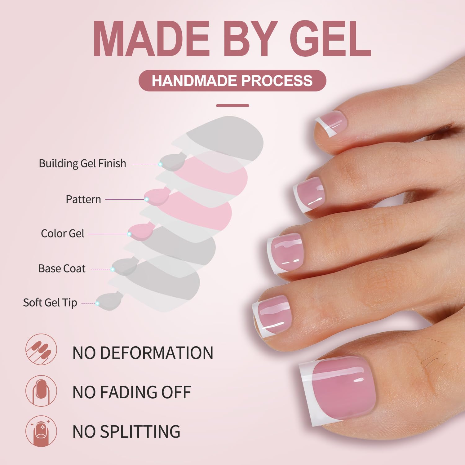 Misssix French Tip Press-On Toe Nails – 300 Pcs, 15 Sizes, Soft Gel