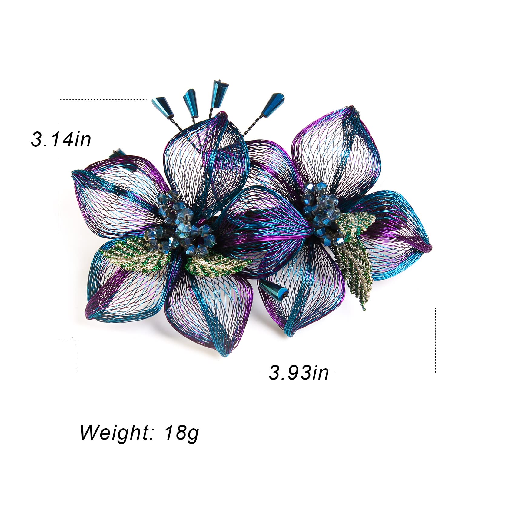 Mistofu 3.93-Inch DIY Copper Wire Handwoven Barrette | Gradient Double Flower Hair Accessory