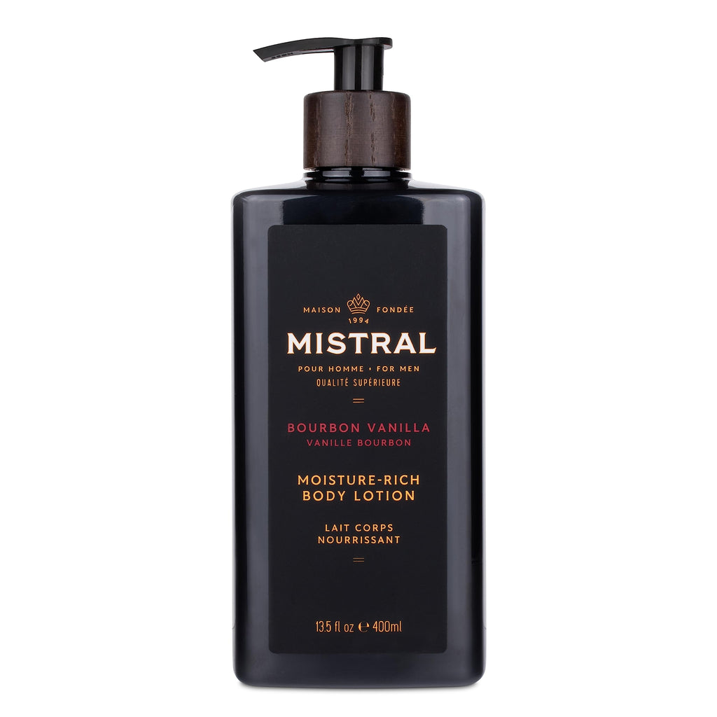 Mistral Bourbon Vanilla Body Lotion for Men | Fast-Absorbing Moisture-Rich Formula
