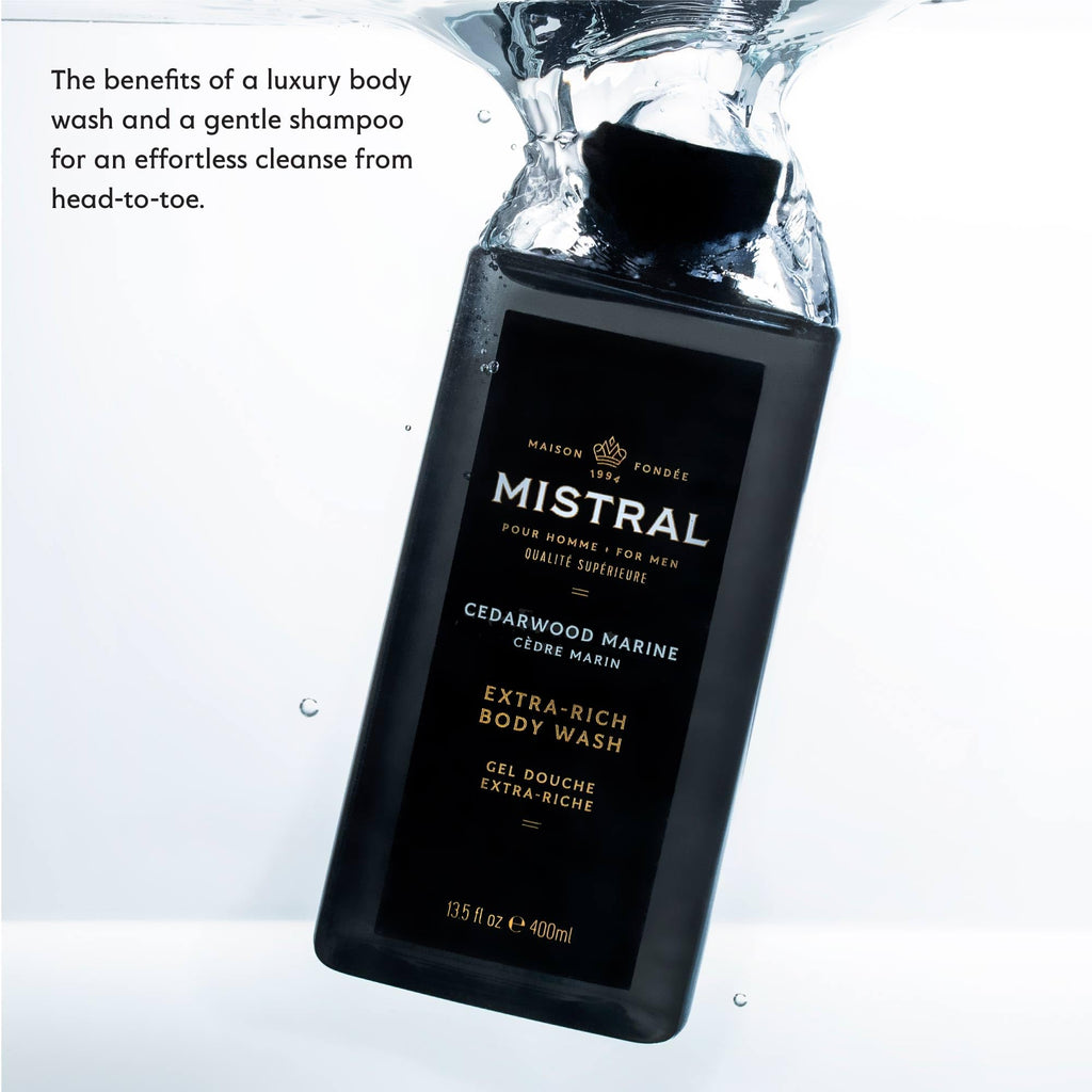 Mistral Cedarwood Marine 2-in-1 Body Wash & Shampoo for Men | Made in France