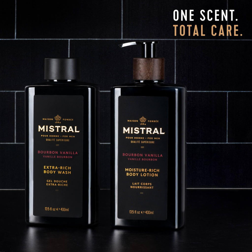 Mistral Bourbon Vanilla Body Lotion for Men | Fast-Absorbing Moisture-Rich Formula