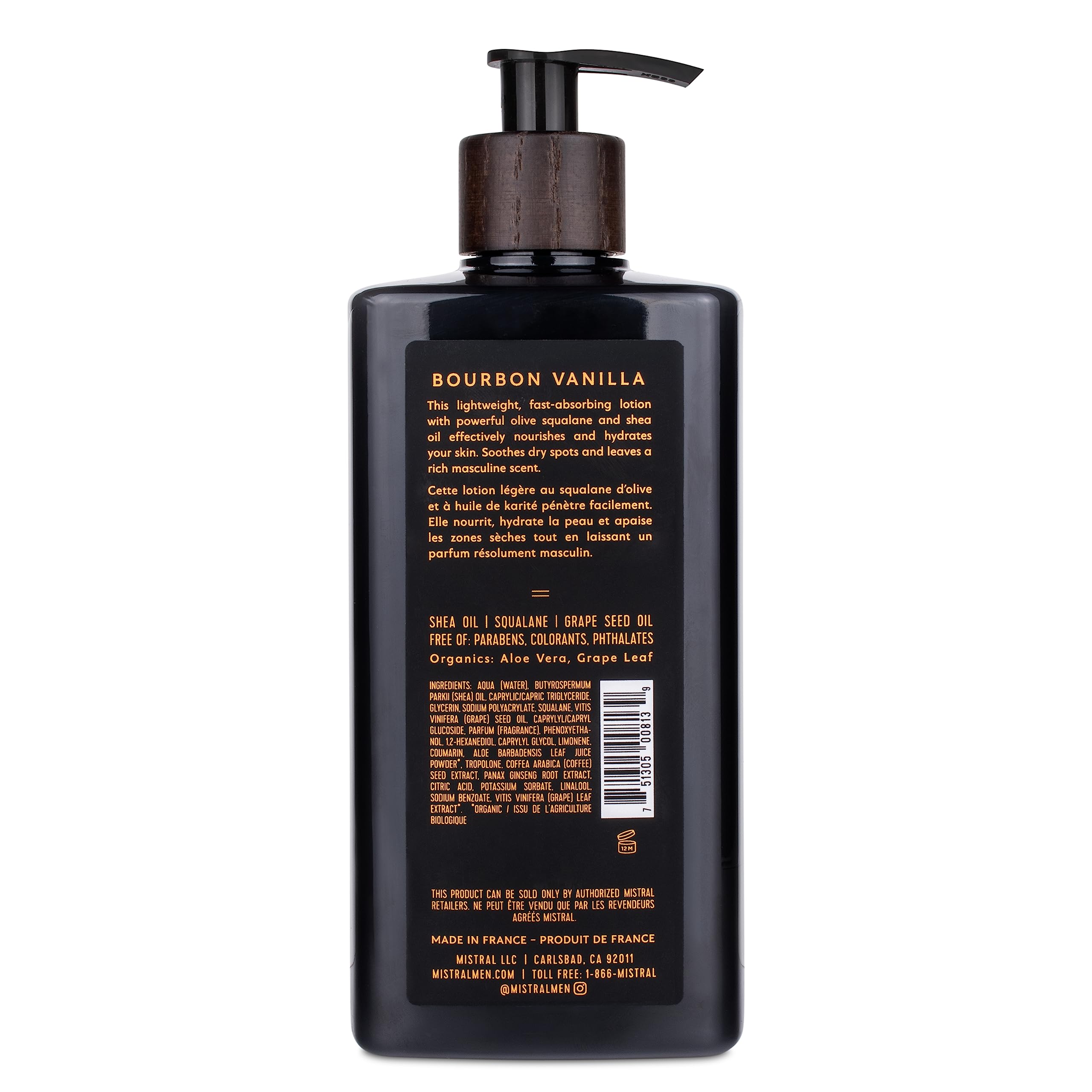 Mistral Bourbon Vanilla Body Lotion for Men | Fast-Absorbing Moisture-Rich Formula