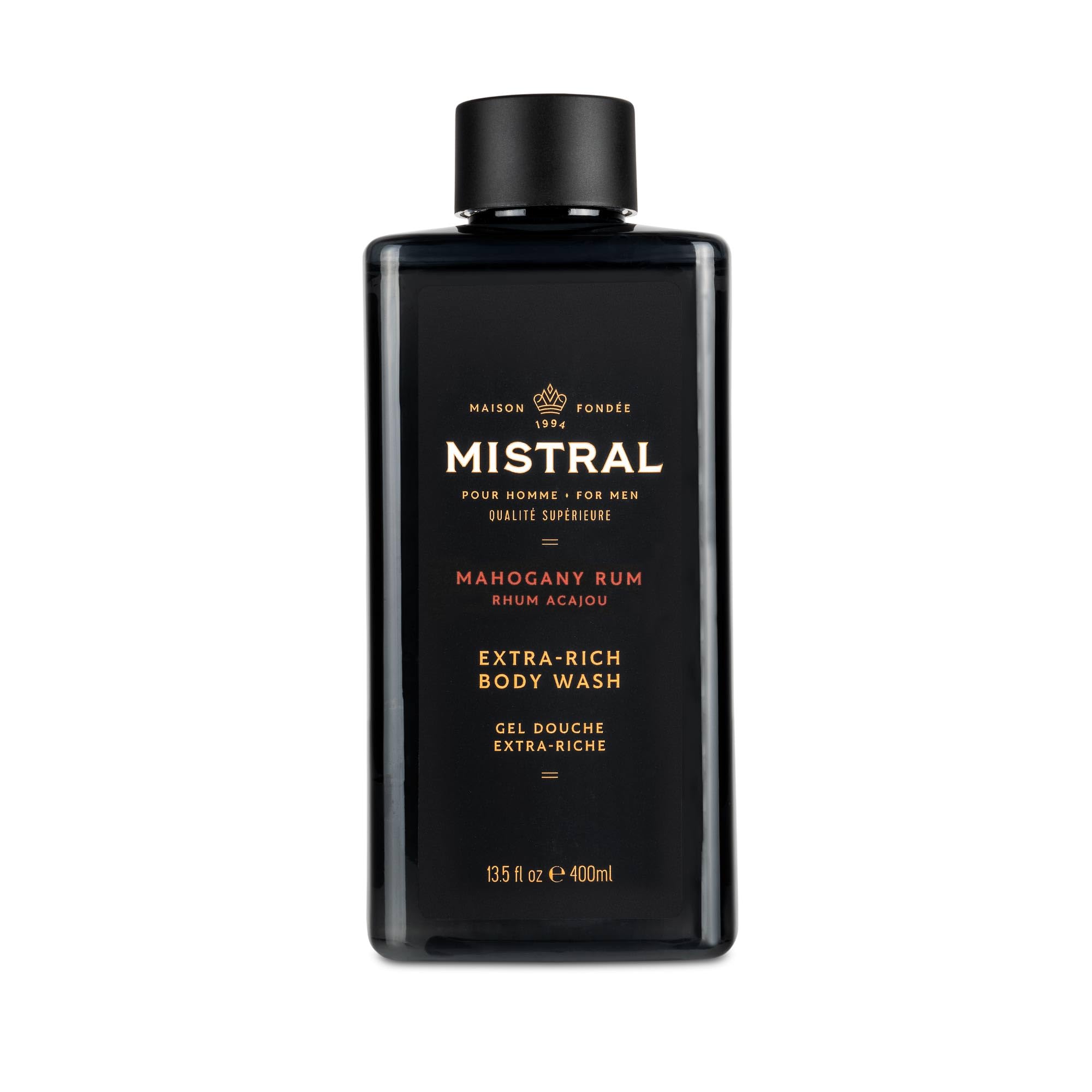 Mistral Mahogany Rum 2-in-1 Men’s Body Wash & Shampoo – 13.5 oz | Natural, SLS/Paraben/Phthalate Free, Made in France