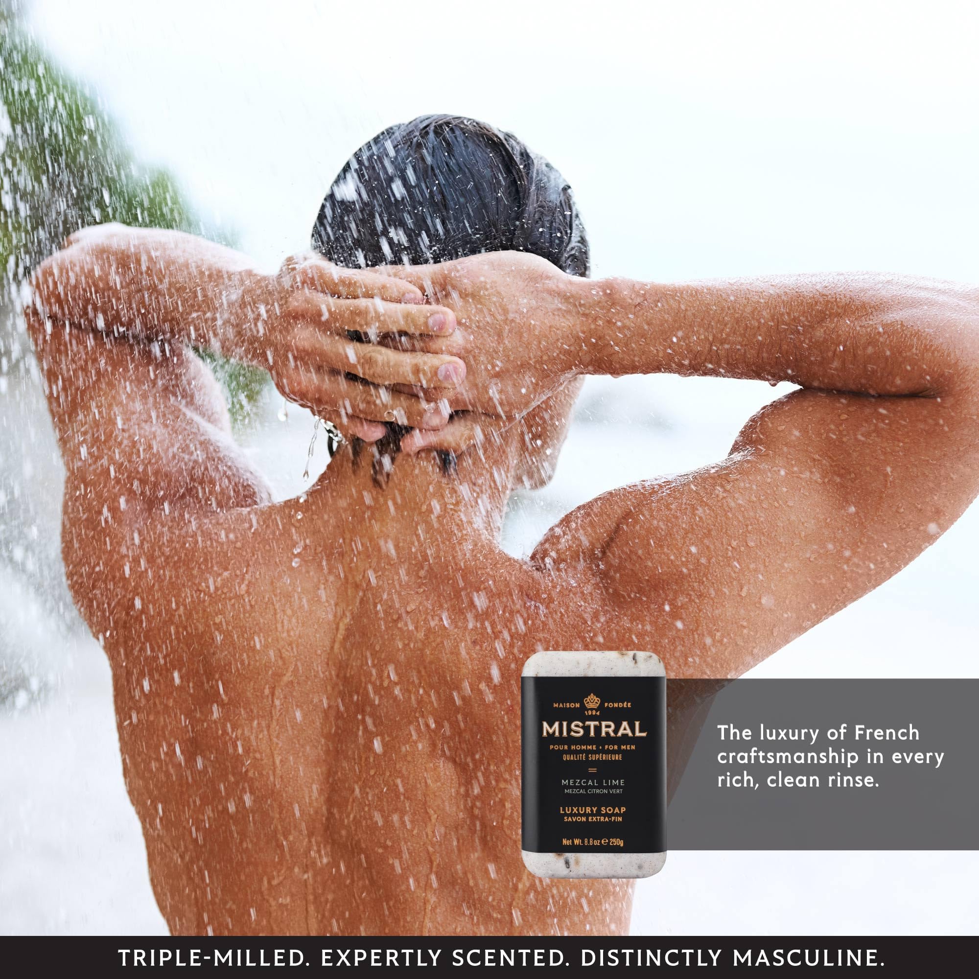 Mistral Mezcal Lime Luxury Bar Soap for Men — Triple-Milled, Made in France, Paraben & Phthalate Free | 8.8 oz