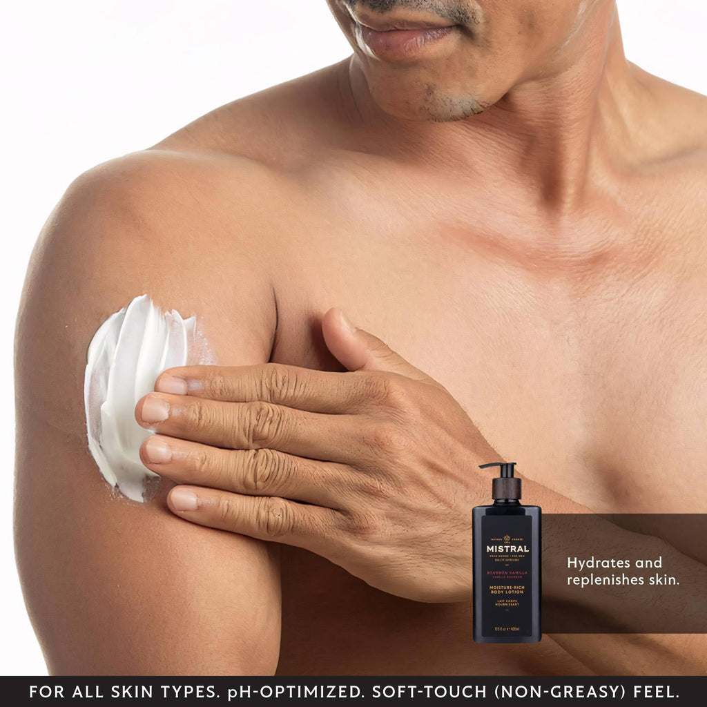 Mistral Bourbon Vanilla Body Lotion for Men | Fast-Absorbing Moisture-Rich Formula