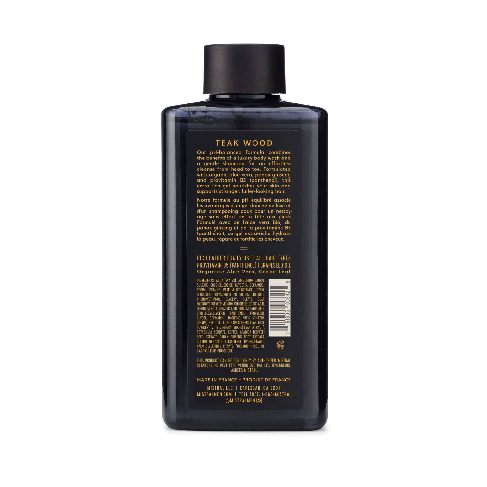 Mistral Teakwood 2-in-1 Body Wash & Shampoo for Men – 13.5 oz, Made in France