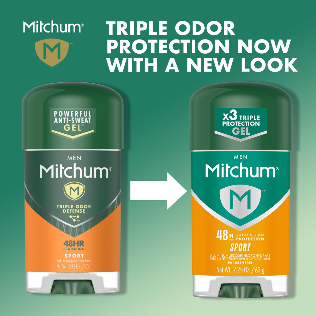 Mitchum Men’s Triple Odor Protection Gel – Sport, 2.25 oz, 48HR Protection, Pack of 6