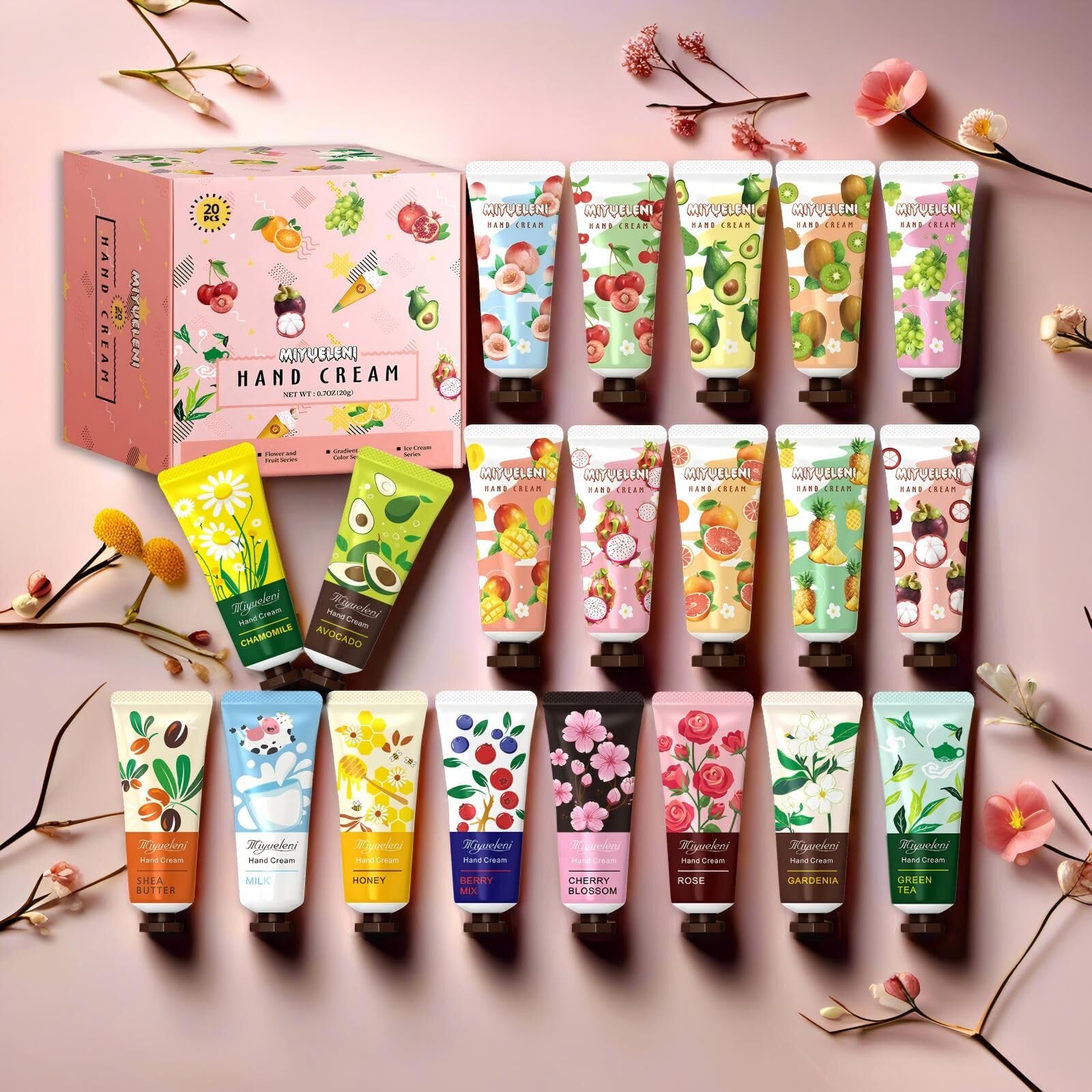 MIYUELENI 20-Pack Hand Cream Gift Set – Travel-Size Hydration for Dry Hands