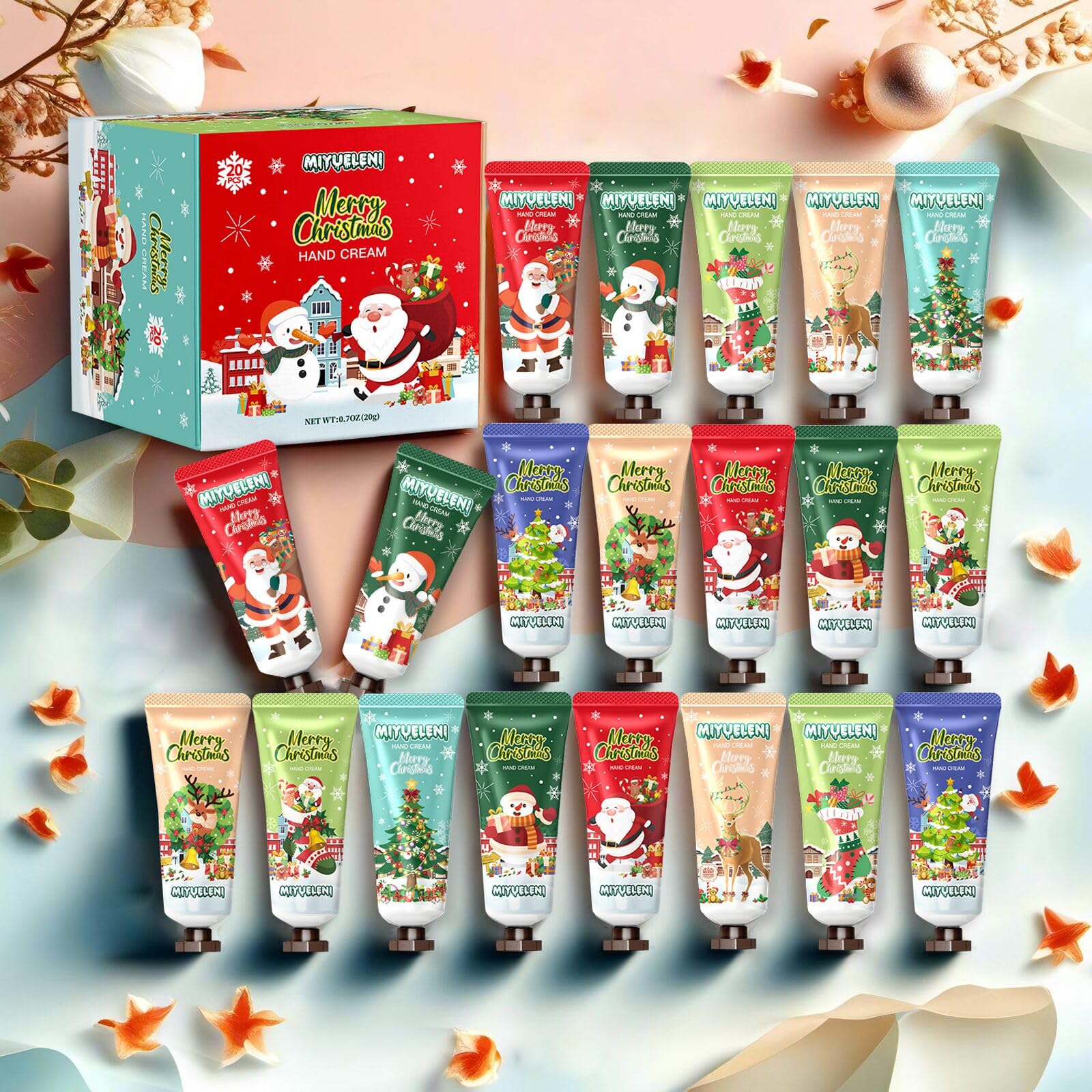 MIYUELENI 20 Pack Christmas Hand Lotion Gift Set – 20ml Travel-Size Moisturizing Hand Creams for Stockings & Bulk Gifts
