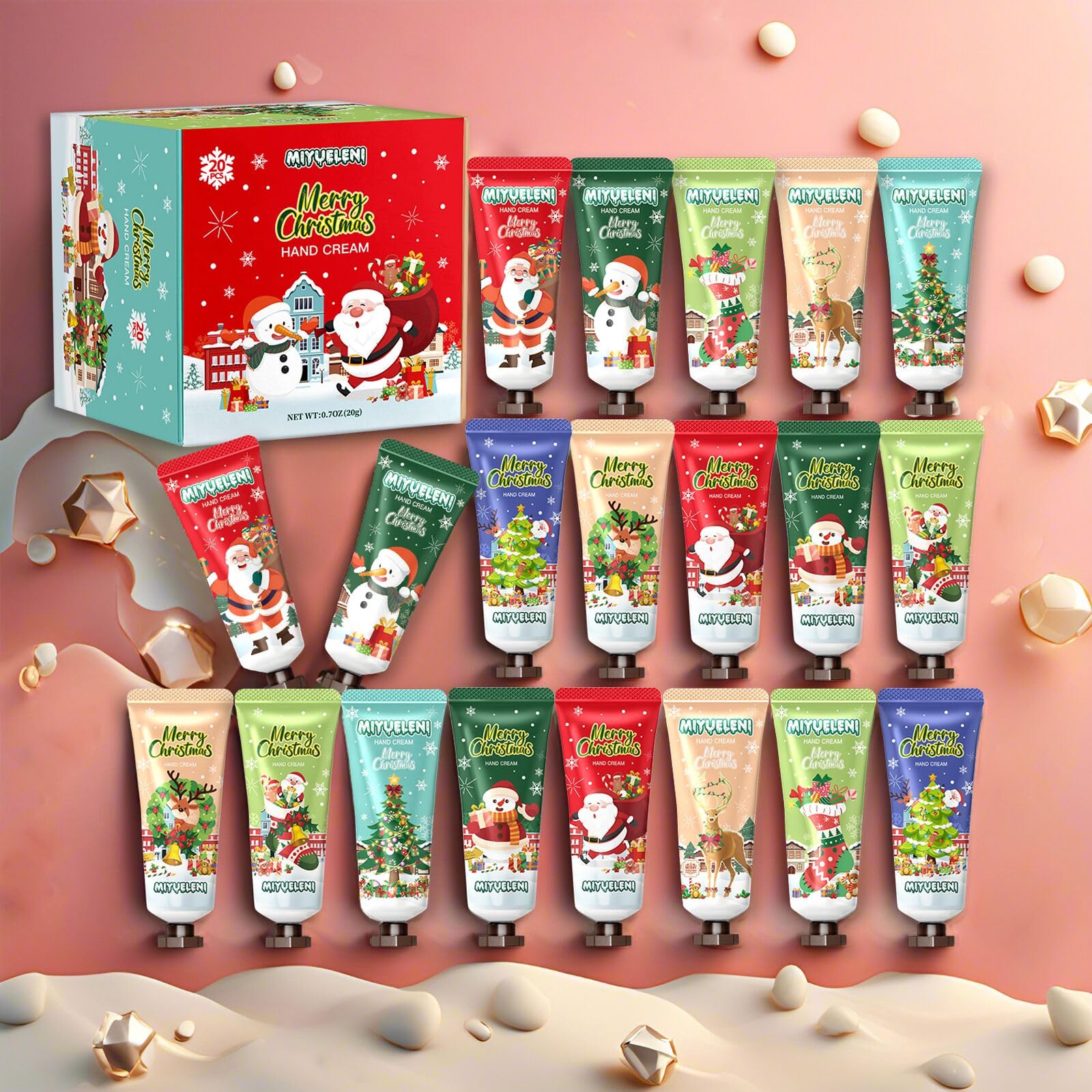 MIYUELENI 20 Pack Christmas Hand Lotion Gift Set – 20ml Travel-Size Moisturizing Hand Creams for Stockings & Bulk Gifts