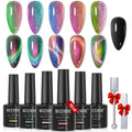 MIZHSE 9D Cat Eye Gel Nail Polish Kit — 6 Colors + 2 Magnetic Sticks (10 ml) | Soak-Off Gel Polish