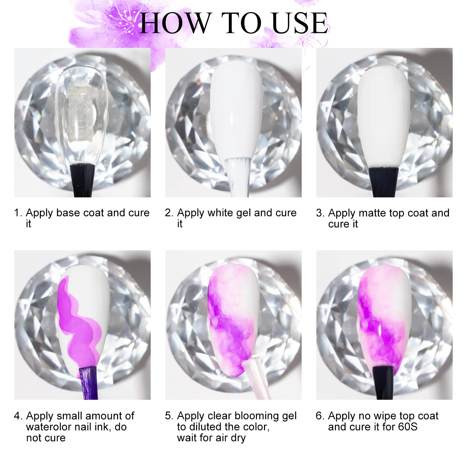 MIZHSE 12PCS Marble Nail Polish Kit | Blooming Gel Marble Ink (Gold Blue Purple)