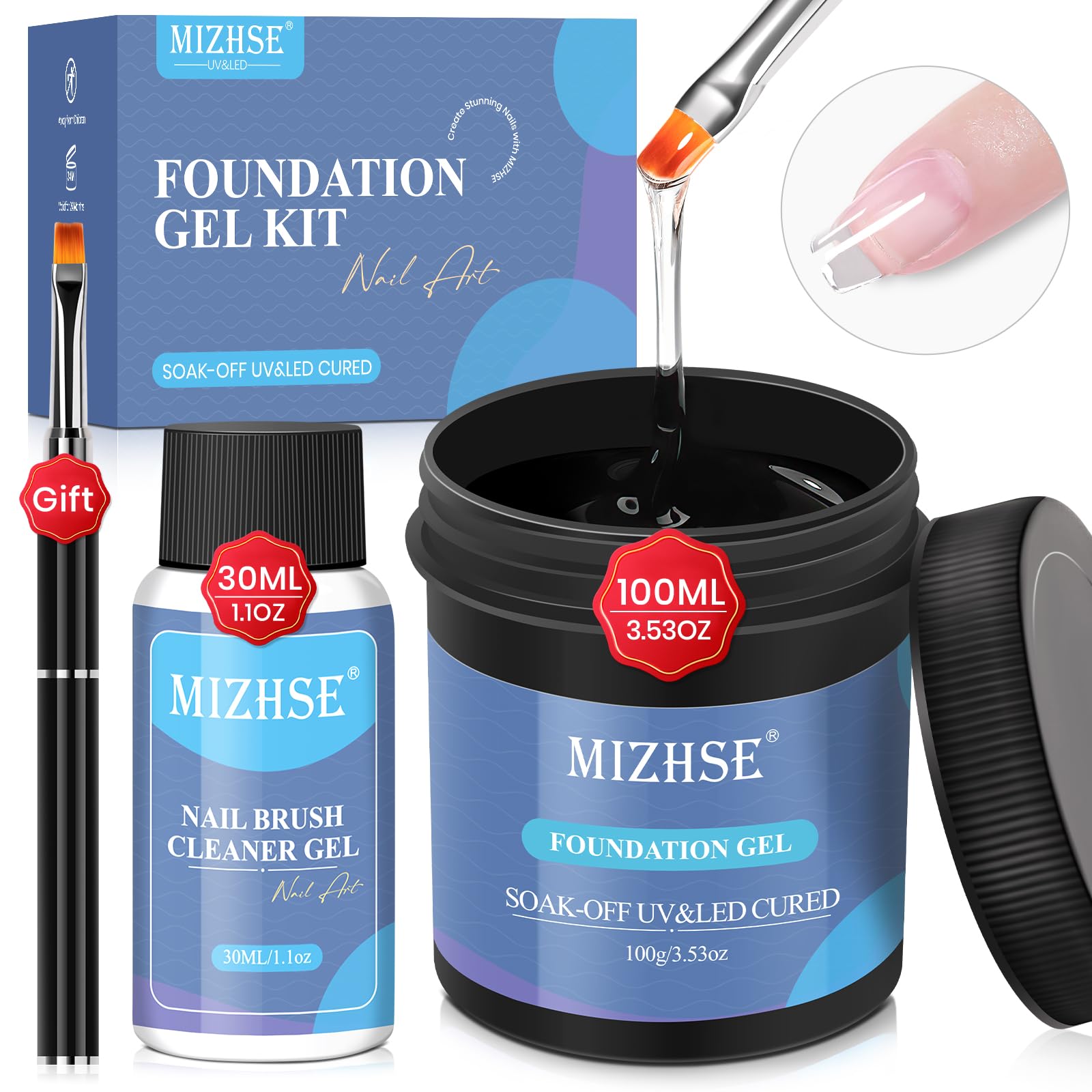 MIZHSE 100ml Gel Base Coat – Clear Foundation for Long-Lasting Soak-Off Gel Nails Kit