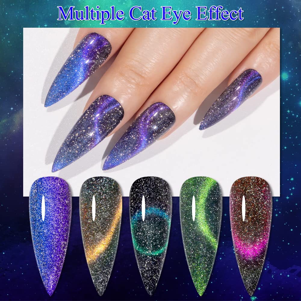 MIZHSE Reflective Glitter 9D Cat Eye Gel Nail Polish Set with Magnet – Galaxy Shimmer