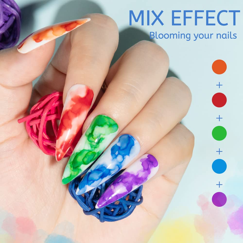 MIZHSE 12PCS Marble Nail Polish Kit | Blooming Gel Marble Ink (Gold Blue Purple)