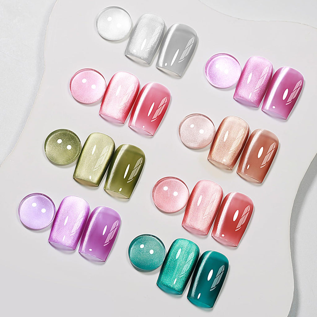 MIZHSE Cat Eye Gel Nail Polish Kit — 8 Magnetic Colors + Magnet Stick | Crystal Glass Finish