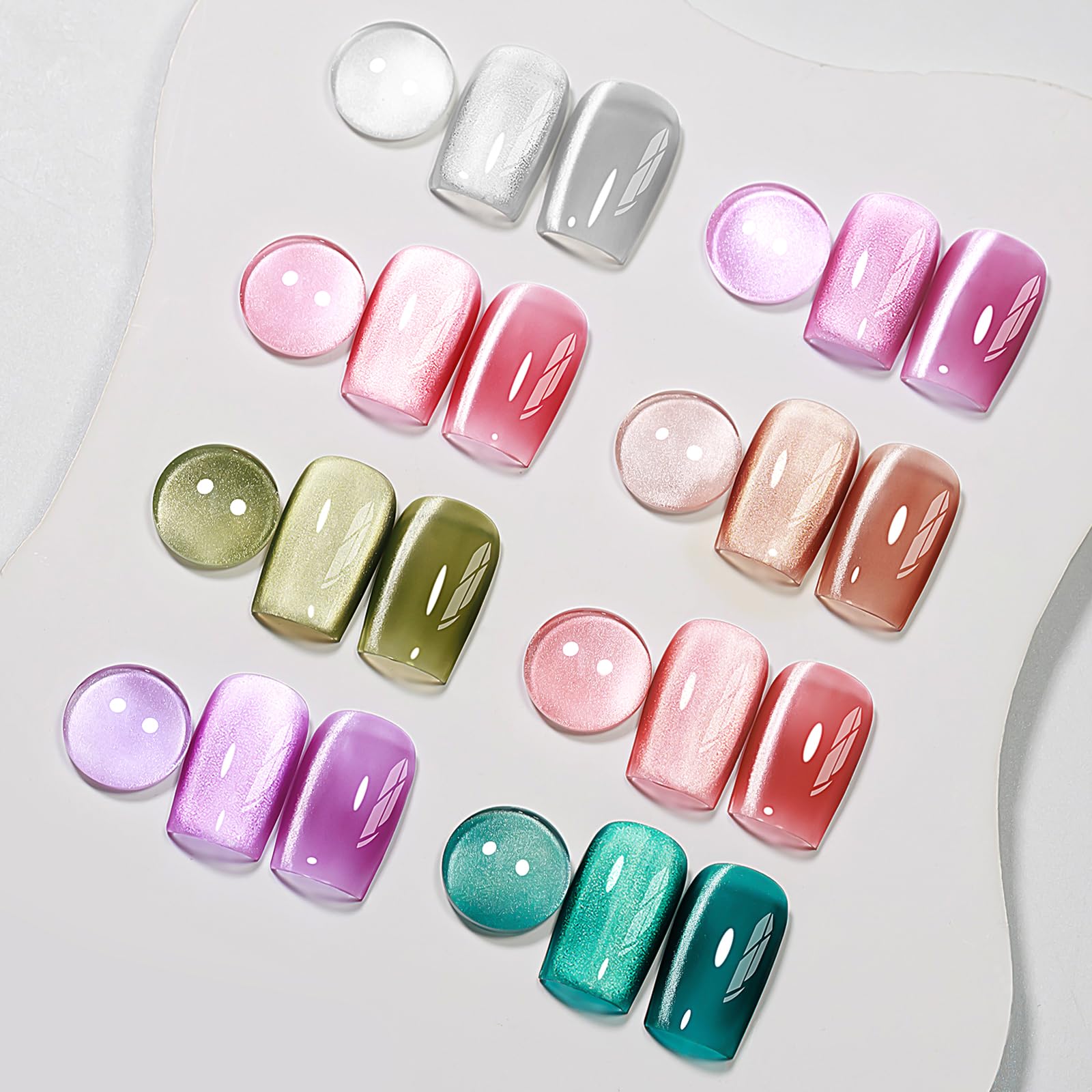 MIZHSE Cat Eye Gel Nail Polish Kit — 8 Magnetic Colors + Magnet Stick | Crystal Glass Finish