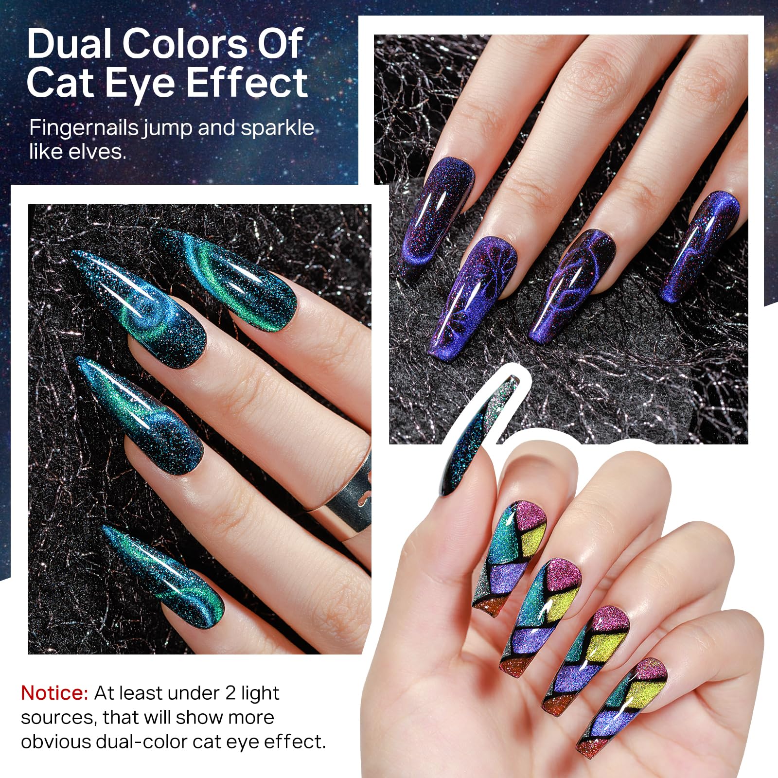 MIZHSE Cat Eye Gel Nail Polish Kit — 10 Colors + Magnetic Stick, Galaxy Holographic Effect