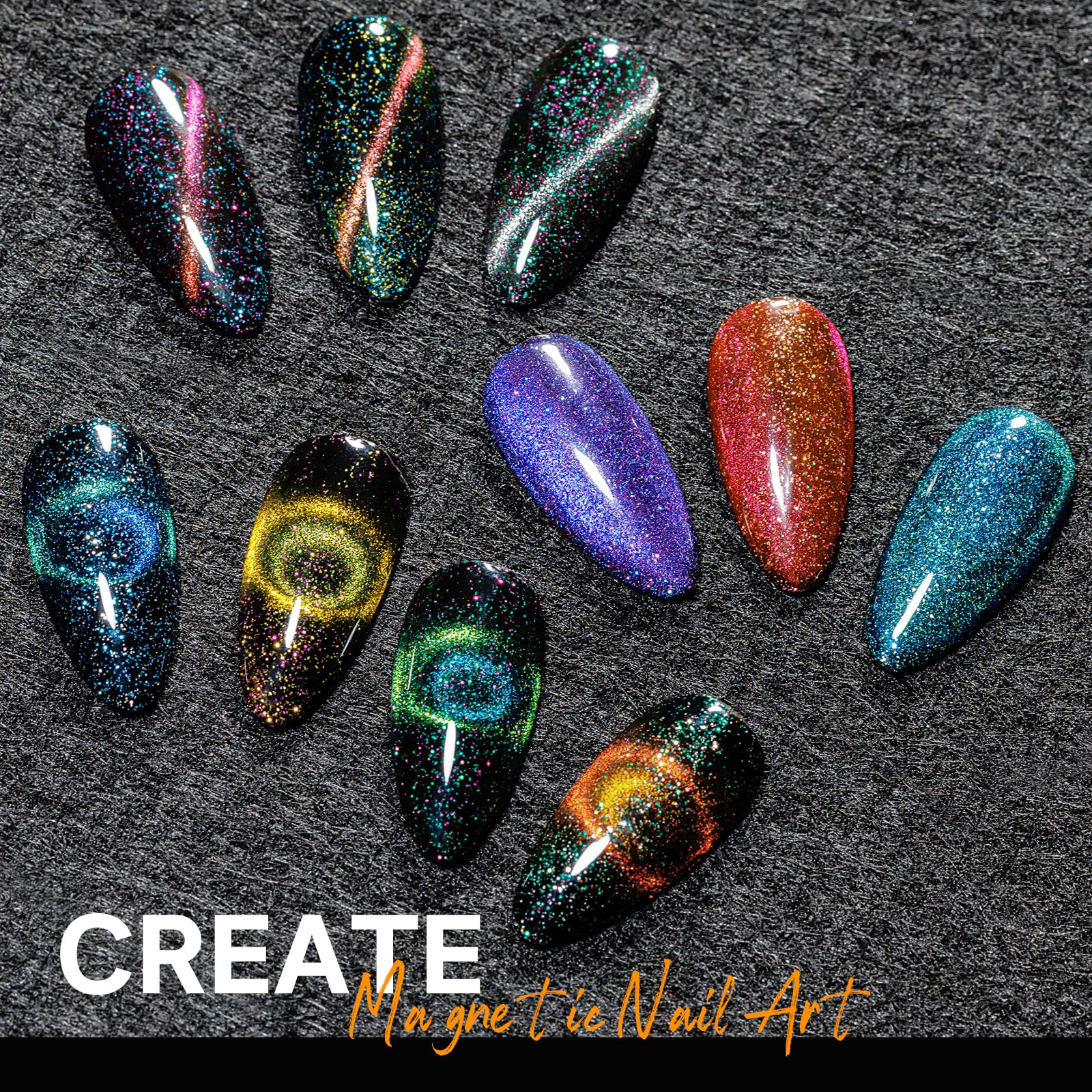 MIZHSE Cat Eye Gel Nail Polish Kit — 10 Colors + Magnetic Stick, Galaxy Holographic Effect