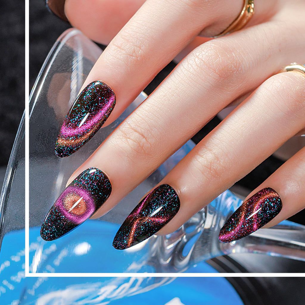 MIZHSE Cat Eye Gel Nail Polish Kit — 10 Colors + Magnetic Stick, Galaxy Holographic Effect