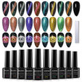MIZHSE Cat Eye Gel Nail Polish Kit — 10 Colors + Magnetic Stick, Galaxy Holographic Effect
