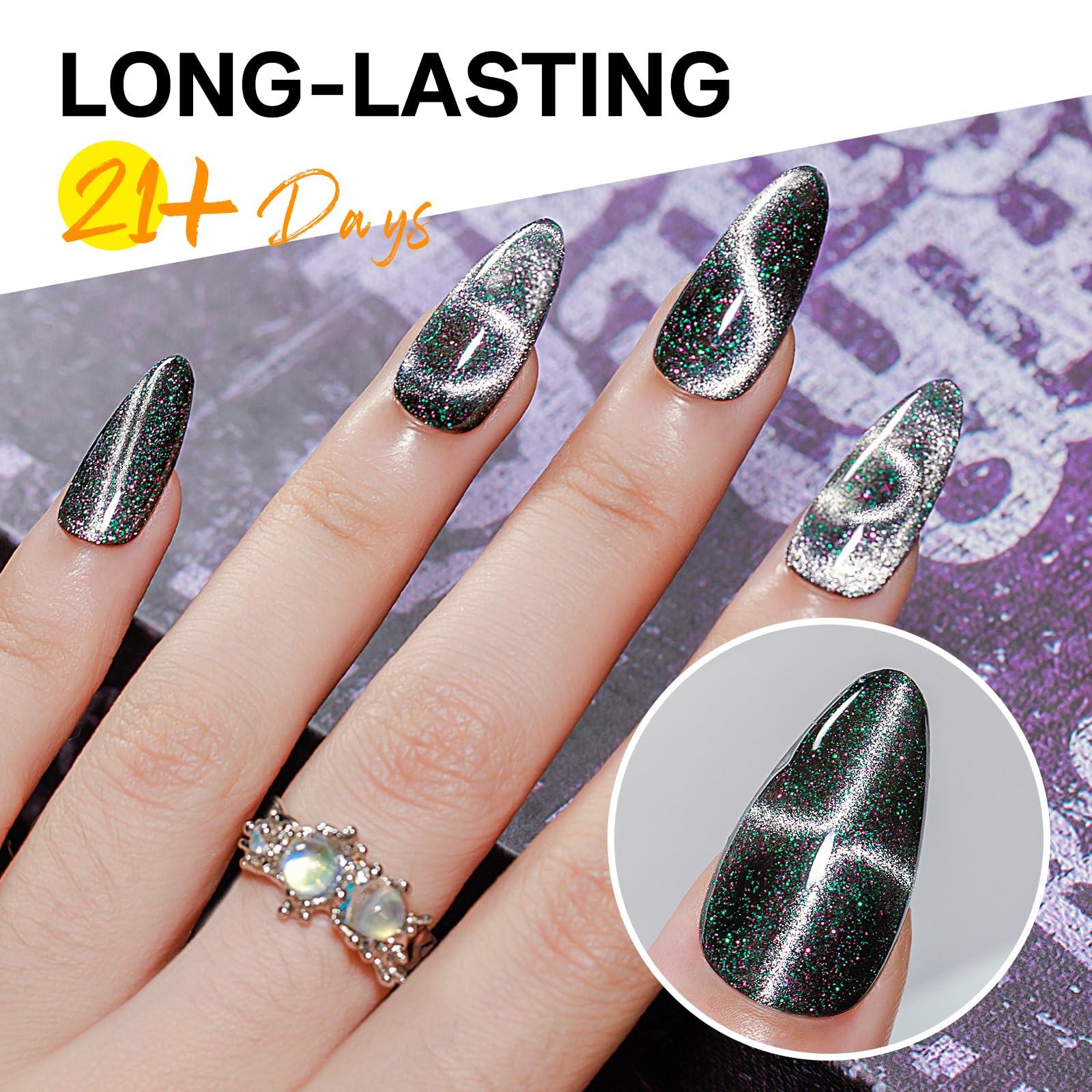 MIZHSE Cat Eye Gel Nail Polish Kit — 10 Colors + Magnetic Stick, Galaxy Holographic Effect