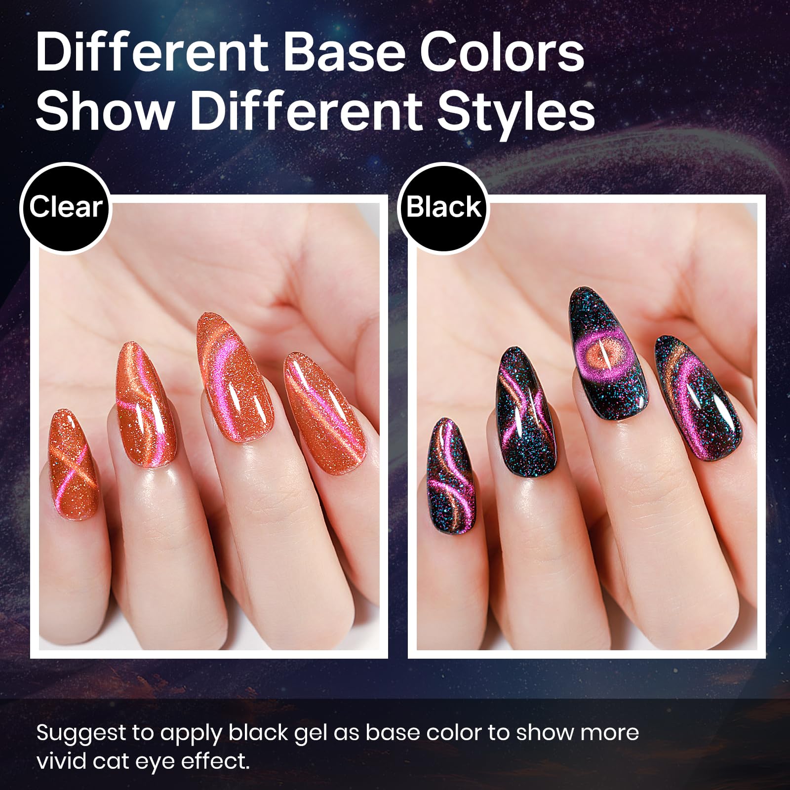 MIZHSE Cat Eye Gel Nail Polish Kit — 10 Colors + Magnetic Stick, Galaxy Holographic Effect