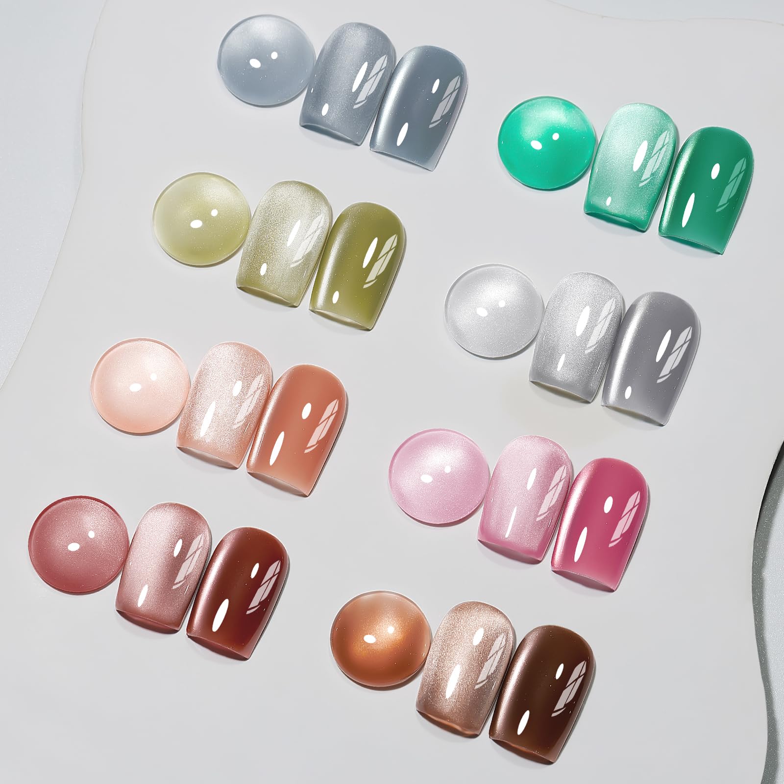 MIZHSE Cat Eye Gel Nail Polish Kit – 8 Magnetic Colors & Moonlight Glass Shimmer