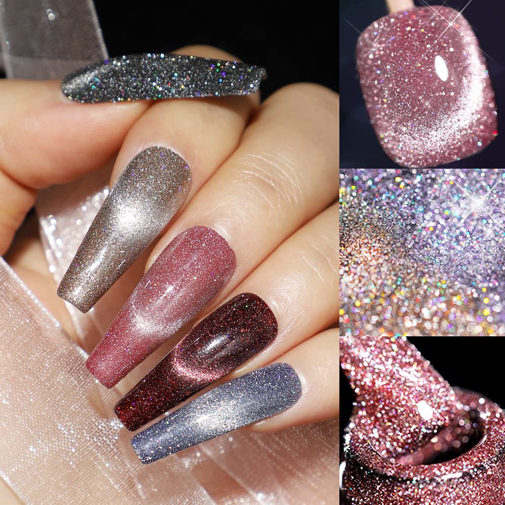 MIZHSE Reflective Glitter Cat Eye Gel Nail Polish 7ml – Magnetic Cat Eye Gel Set for DIY Nail Art