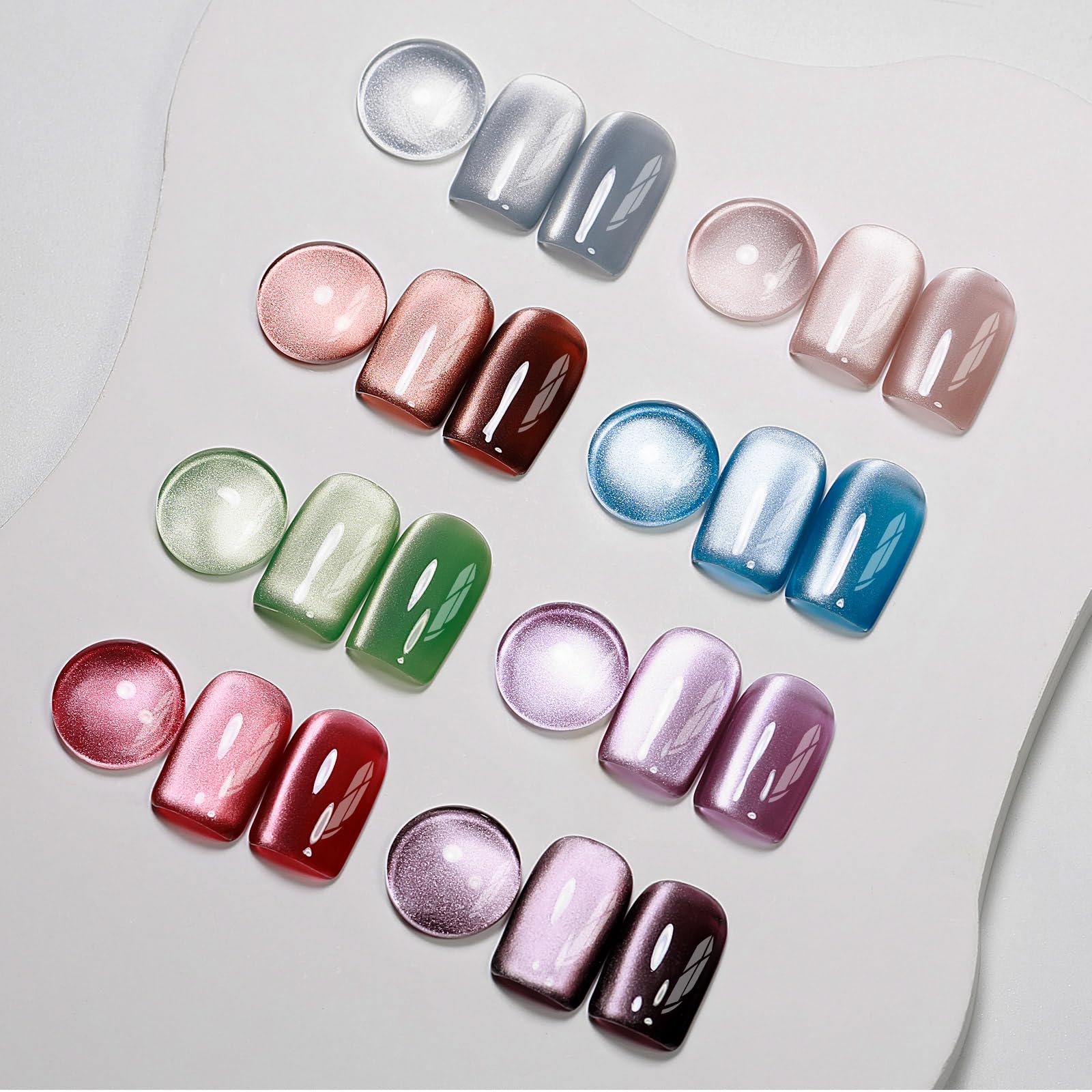 MIZHSE 8 Colors Cat Eye Gel Nail Polish Kit with Magnet Stick – Holographic Shimmer