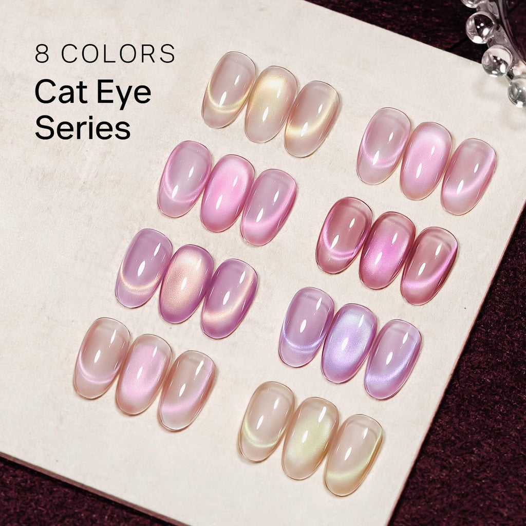 MIZHSE Cat Eye Gel Nail Polish Set – 8 Pink Translucent Colors with Magnet Stick (Soak-Off) for Home DIY