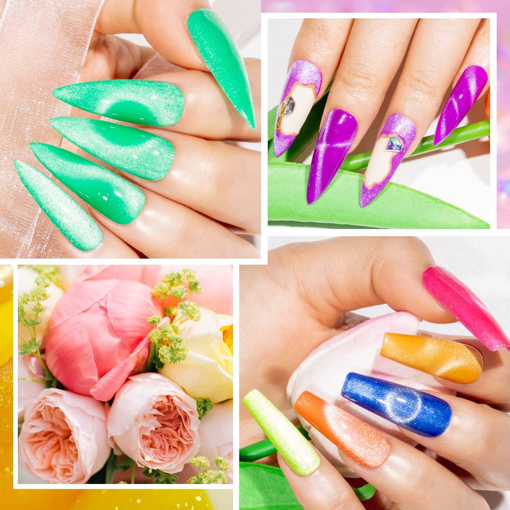 MIZHSE Neon Cat Eye Gel Polish Kit – 12-Color Glitter Magnetic Set with 3D Magnet