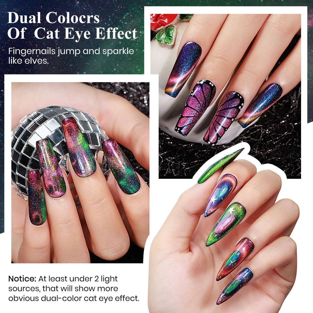 MIZHSE 9D Cat Eye Gel Nail Polish Kit — 6 Colors + 2 Magnetic Sticks (10 ml) | Soak-Off Gel Polish