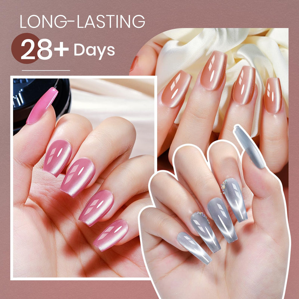 MIZHSE Cat Eye Gel Nail Polish Kit – 8 Magnetic Colors & Moonlight Glass Shimmer