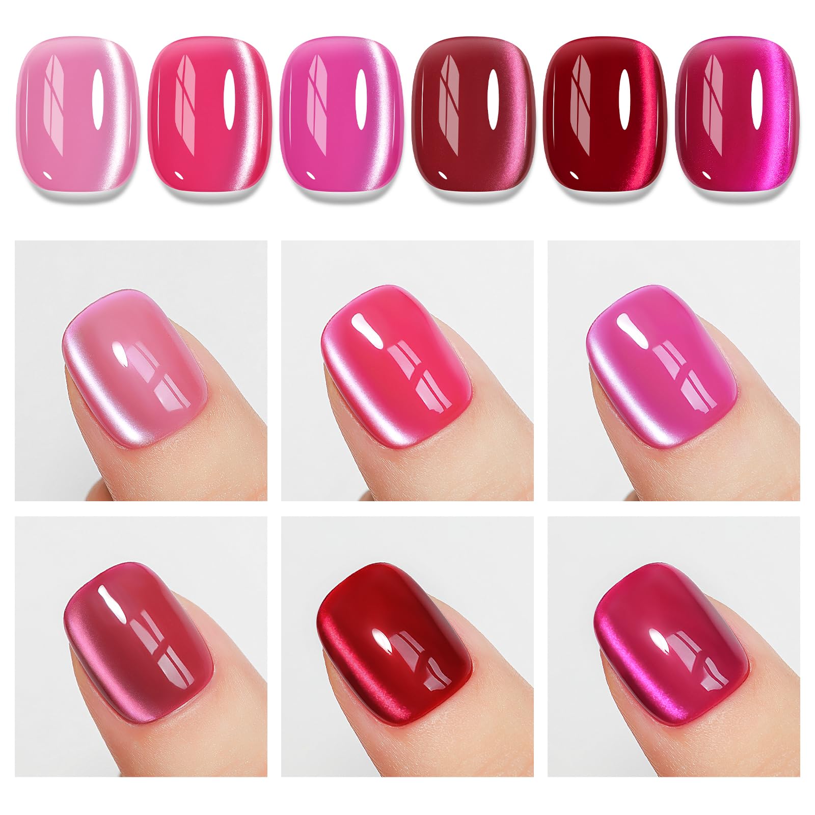 MIZHSE Cat Eye Gel Nail Polish Set – Pink Magnetic Gel Polish with Magnet Stick, Neon Hot Pink Gloss