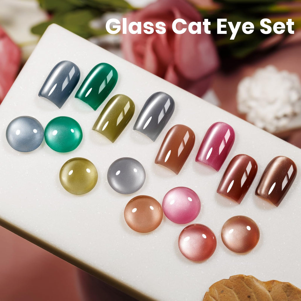 MIZHSE Cat Eye Gel Nail Polish Kit – 8 Magnetic Colors & Moonlight Glass Shimmer