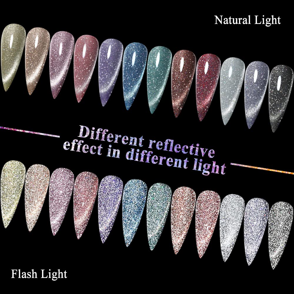 MIZHSE Reflective Glitter Cat Eye Gel Nail Polish 7ml – Magnetic Cat Eye Gel Set for DIY Nail Art