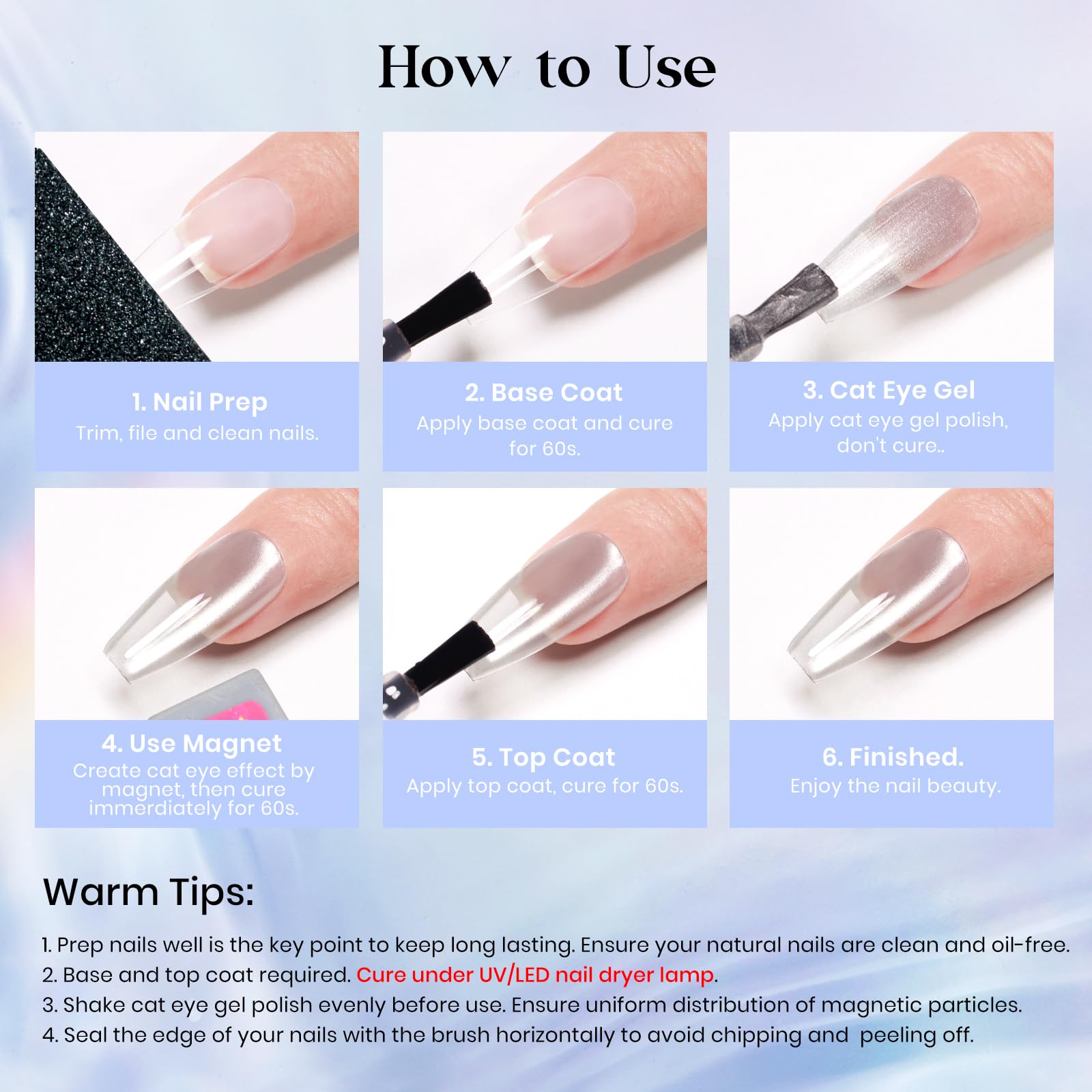 MIZHSE Cat Eye Gel Nail Polish Kit — 8 Magnetic Colors + Magnet Stick | Crystal Glass Finish