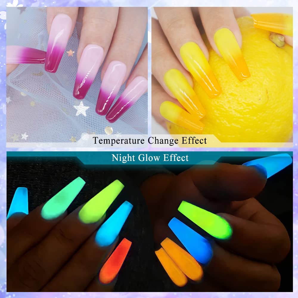 MIZHSE Mood Temperature Color Changing Nail Polish Set – Glow in the Dark Gel Polish, 8 Colors, Soak Off