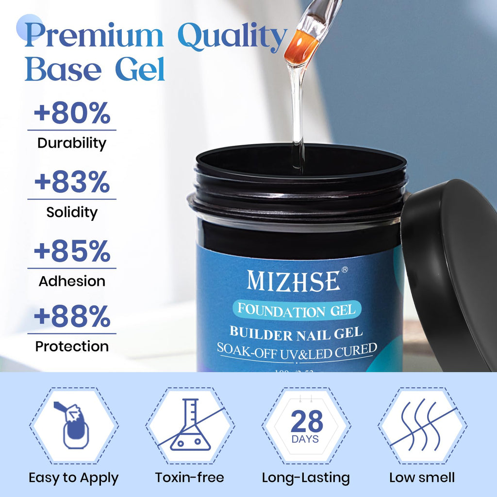 MIZHSE 100ml Gel Base Coat – Clear Foundation for Long-Lasting Soak-Off Gel Nails Kit