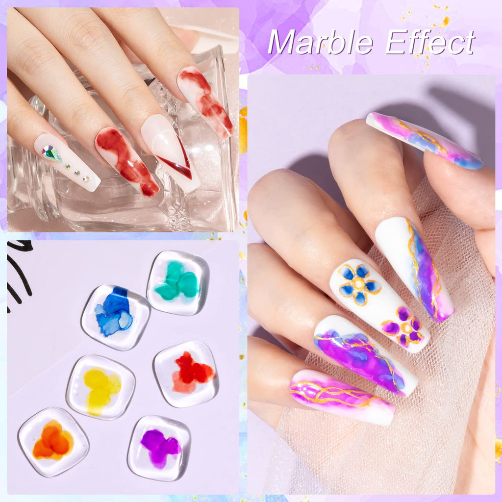 MIZHSE 12PCS Marble Nail Polish Kit | Blooming Gel Marble Ink (Gold Blue Purple)