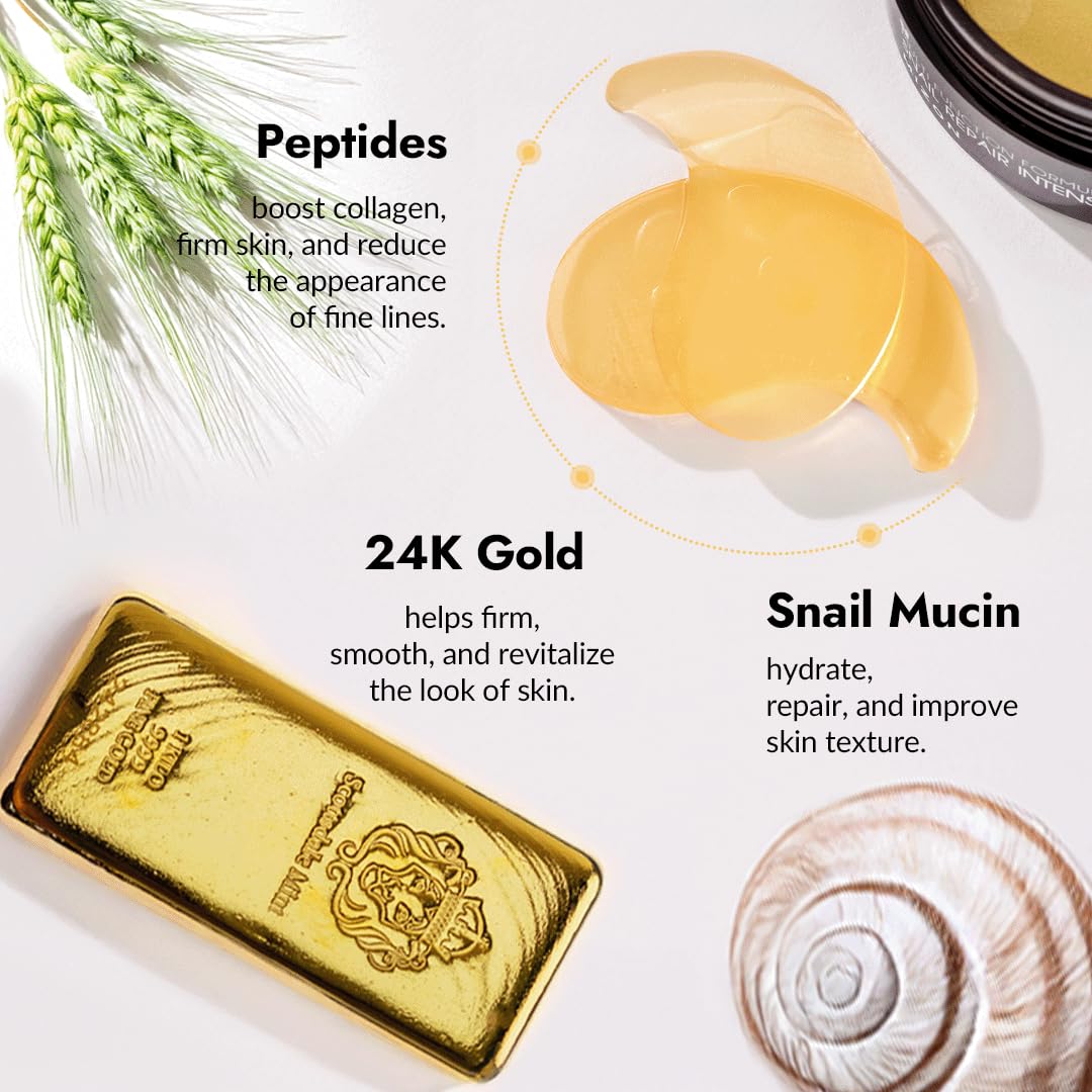 MIZON 24K Gold & Snail Mucin Hydrogel Under Eye Patches – Puffy Eyes, Dark Circles, Hydration (Pack of 2, 120 Pairs)