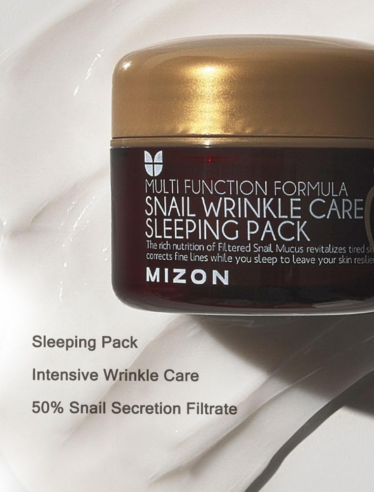 MIZON Snail Wrinkle Care Sleeping Pack – Overnight Snail Mucin, Adenosine & Shea Butter (2.7 oz)