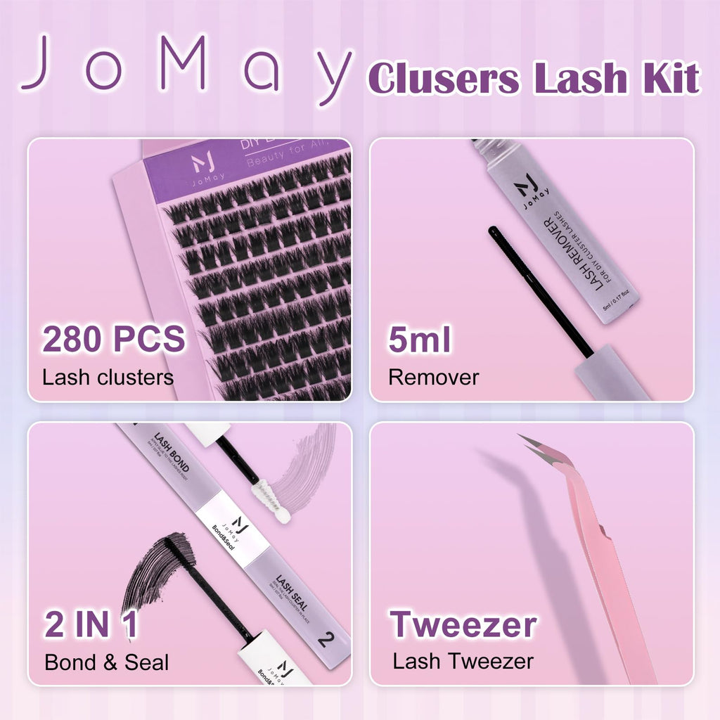 MJJOMAY Fluffy Lash Clusters 280pcs – 100D Volume Lash Kit with Bond & Seal