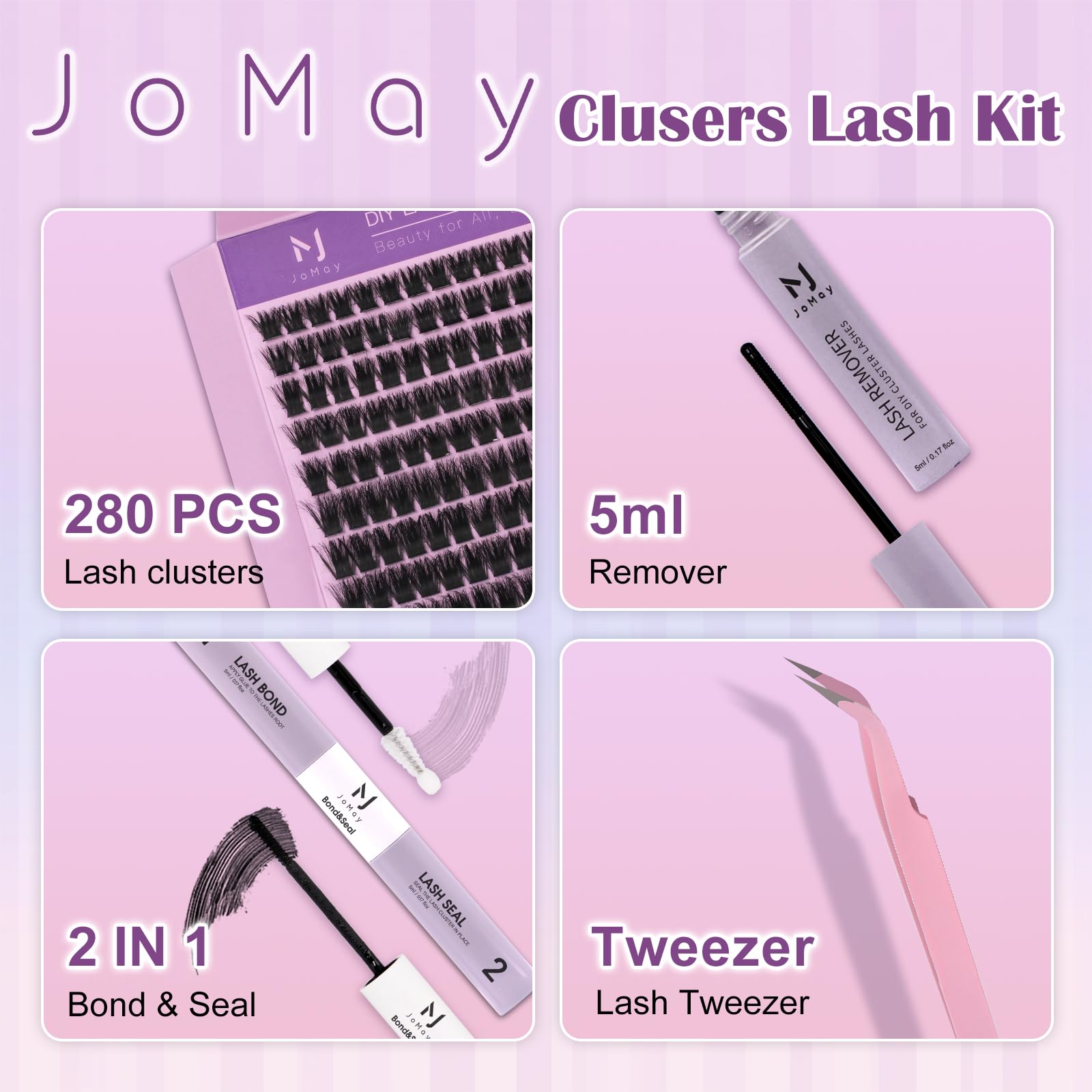 MJJOMAY Fluffy Lash Clusters 280pcs – 100D Volume Lash Kit with Bond & Seal