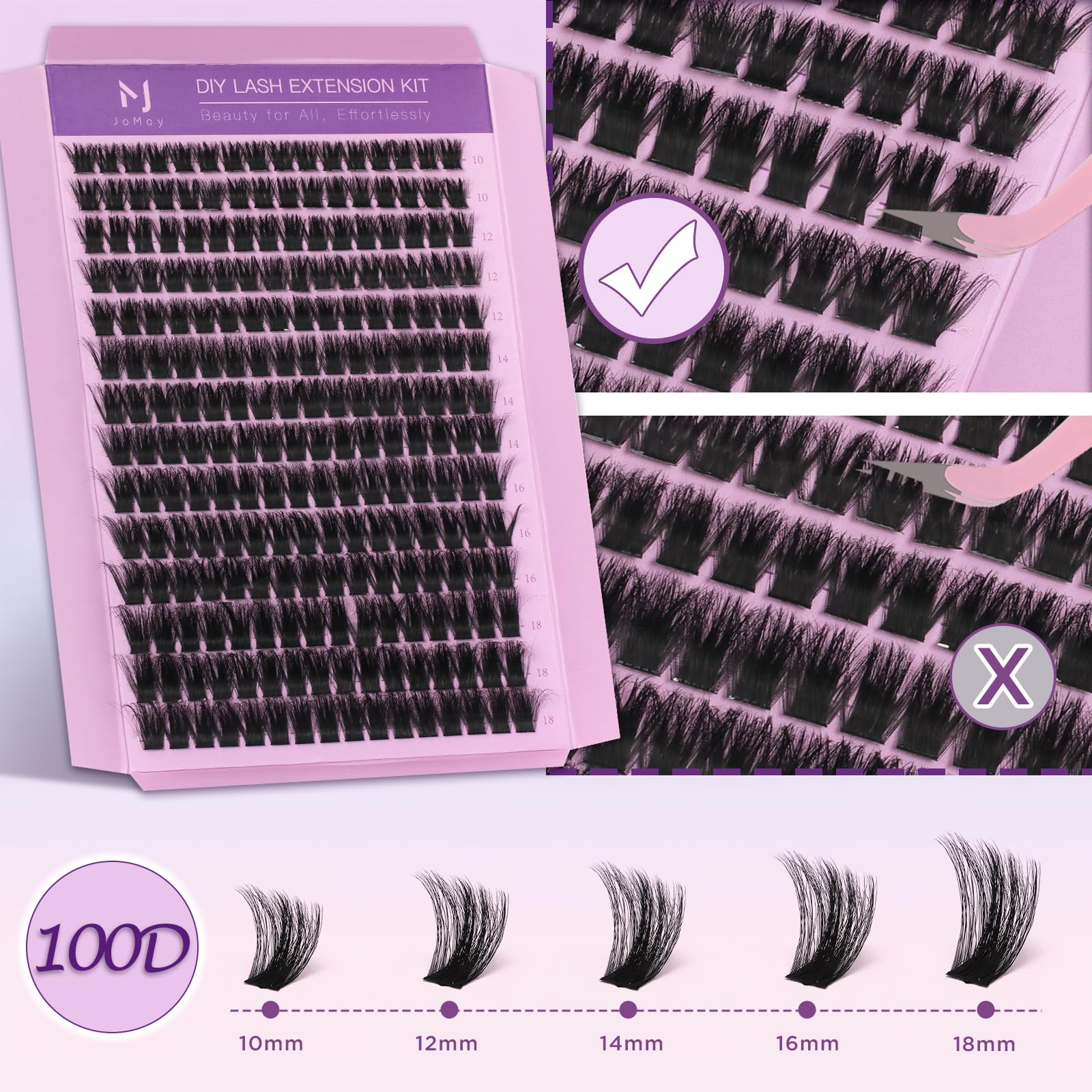 MJJOMAY Fluffy Lash Clusters 280pcs – 100D Volume Lash Kit with Bond & Seal