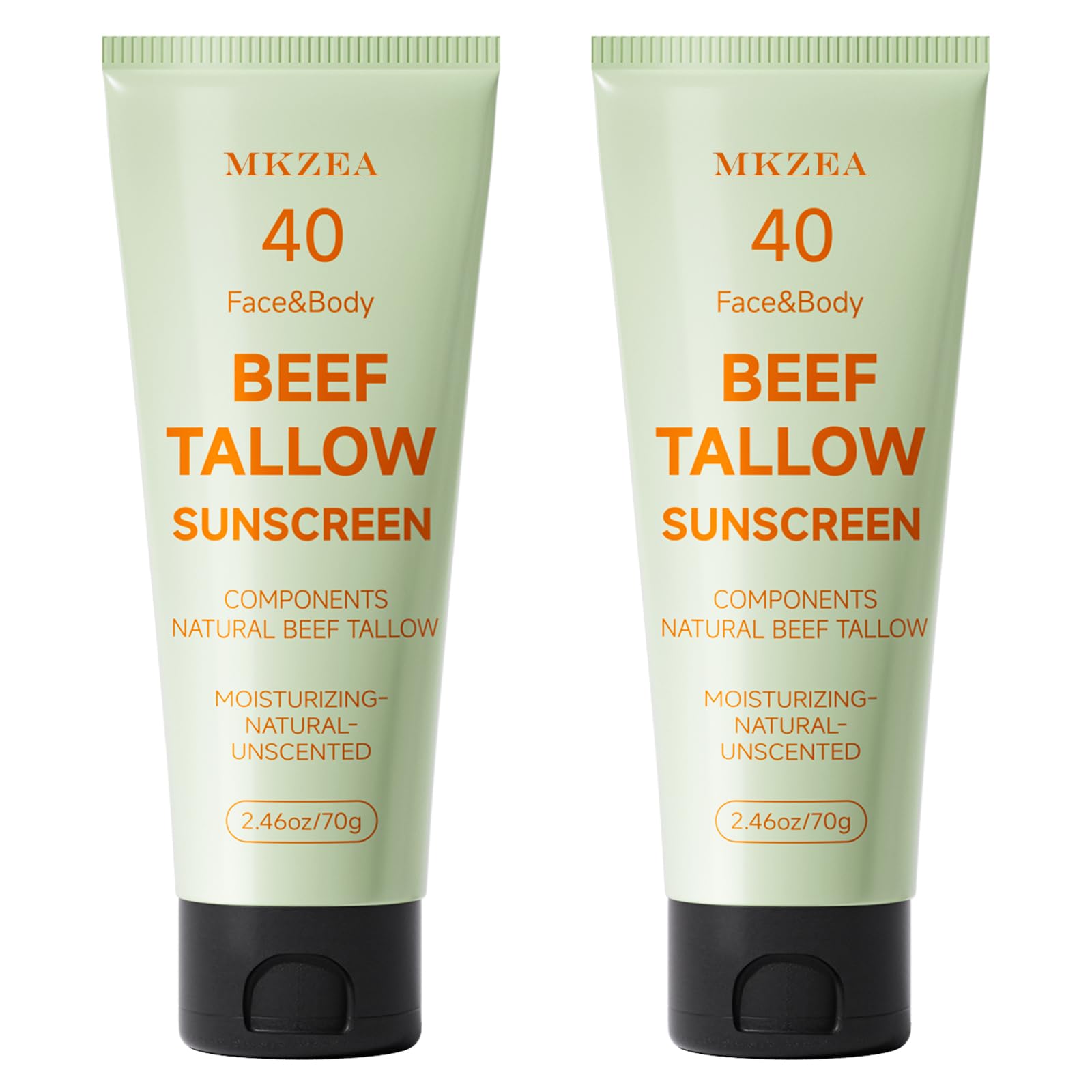 MKZEA Tallow Sunscreen – Reef Safe Travel Sunblock for Face & Body, Grass-Fed Natural, 2-Pack