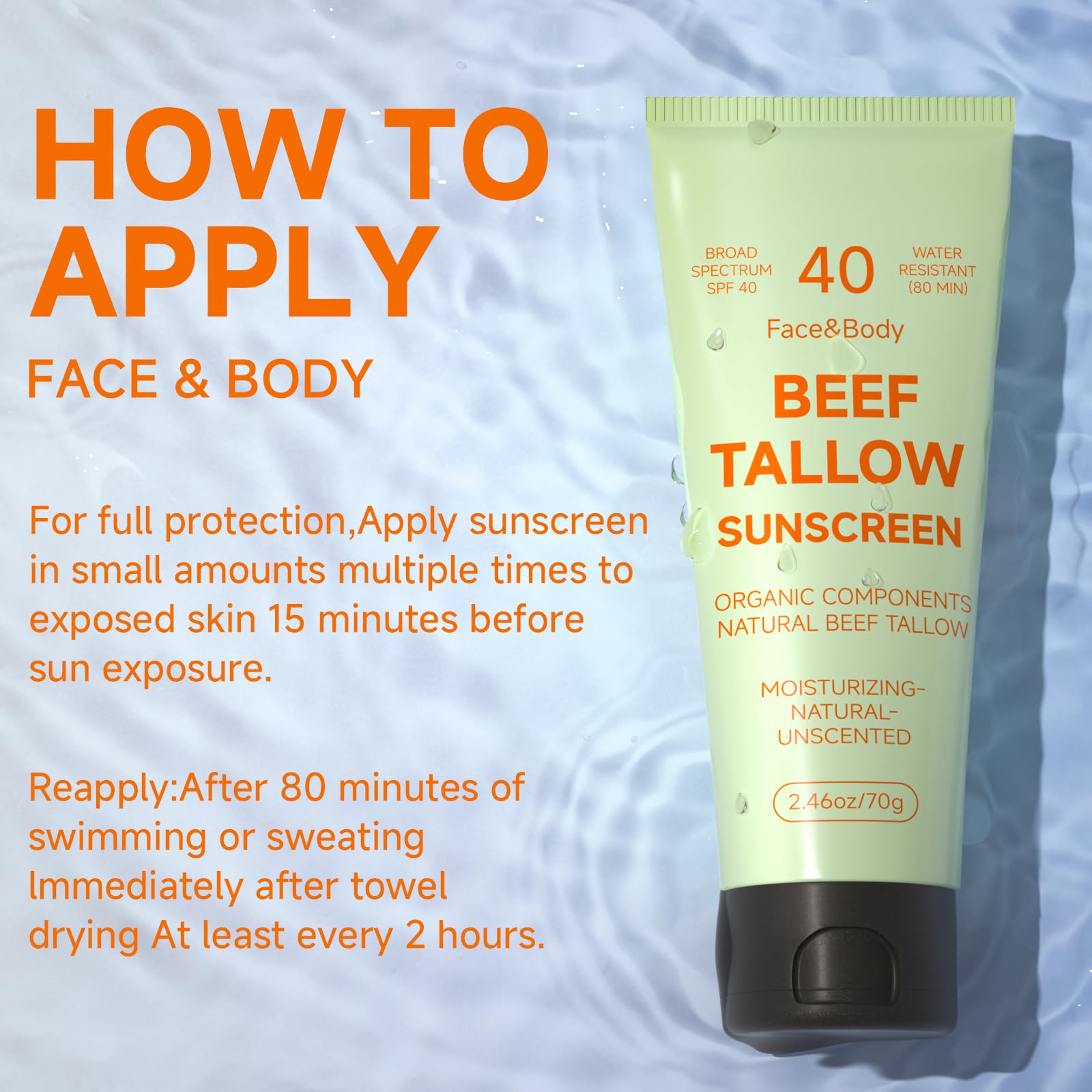 MKZEA Tallow Sunscreen – Reef Safe Travel Sunblock for Face & Body, Grass-Fed Natural, 2-Pack