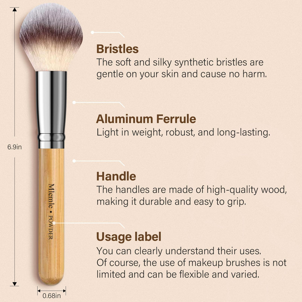 Mlemle 26-Piece Makeup Brushes Set – Bamboo Handles, Sponges & Puff (A03)