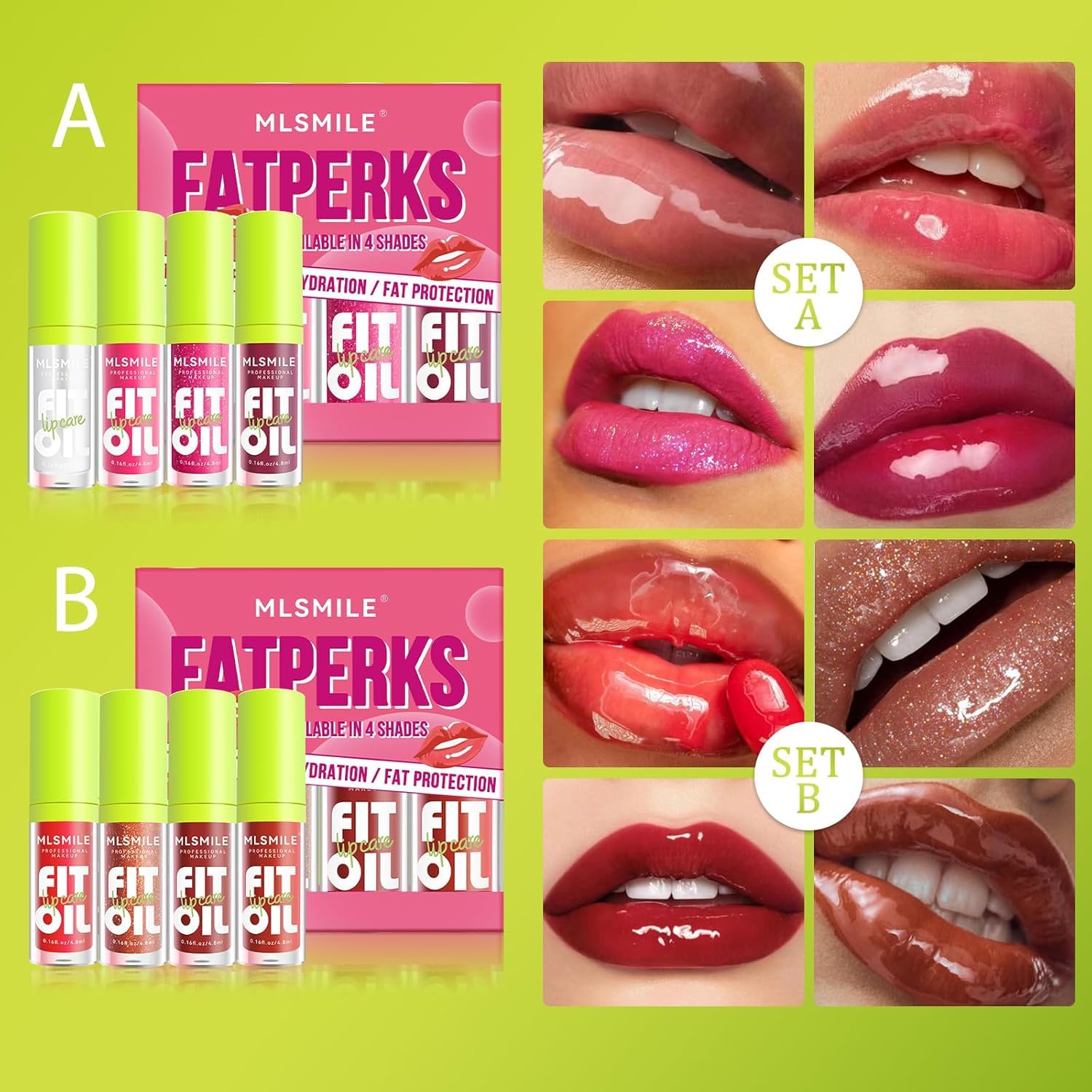 MLSMILE 8 Colors Lip Oil Lip Glaze Set – Nourishing, Non-Sticky Gloss Oil